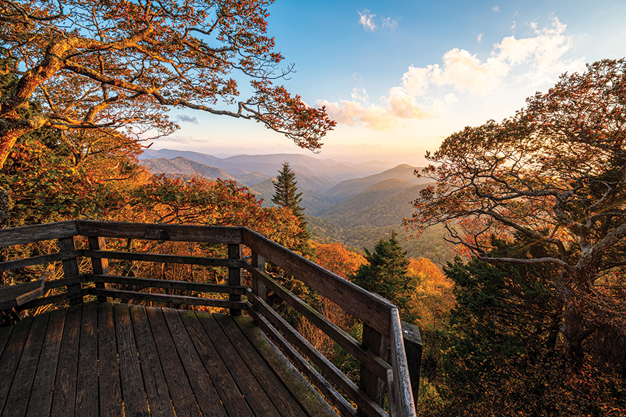 An autumn evening at Roy Taylor Forest Overlook, located at milepost 433 on the Blue Ridge Parkway near Waynesville, North Carolina. From the photographer: “A short path from the parking area leads to an observation deck with views to the south. It’s a favorite spot of mine for solitude and contemplation—and of course those views!”