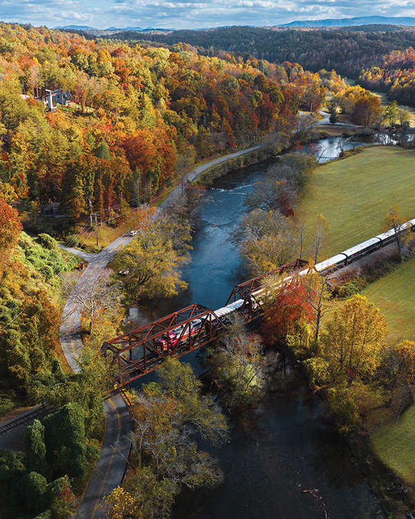 The Blue Ridge Scenic Railway rolls along the Toccoa River in North Georgia.