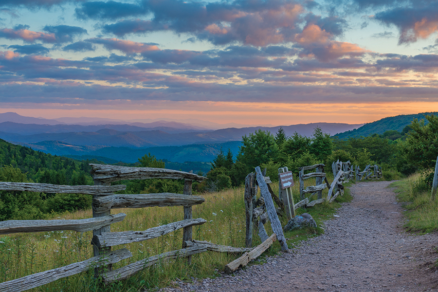 Part of the forested Mount Rogers summit—the highest in Virginia—is at the upper right in this view of some of the expanse of the Grayson Highlands.