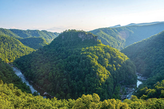 The gorge carved by the Russell Fork River is the primary geographic feature of Breaks Interstate Park, which spans Virginia and Kentucky as one of the few two-state parks in the nation.