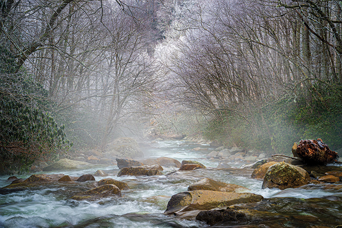 A frosty view of the West Prong of the Little Pigeon River, located along the Chimney Tops Trail in the Great Smoky Mountains National Park near Gatlinburg, Tennessee. From the photographer: “Temperatures that day hovered in the low 20s as mist and fog rolled in and out, creating the icy, mystical scene. I’ve shot many images along this classic river over the years, yet it always reveals something new and unique each time out. This February day was no exception.”