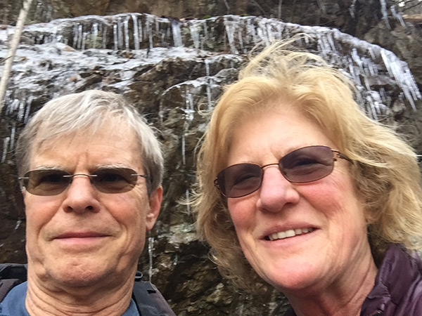 And here she is again, with the goofy fool who gets to go along, on 2/14/19, the 15th anniversary of the hikes.