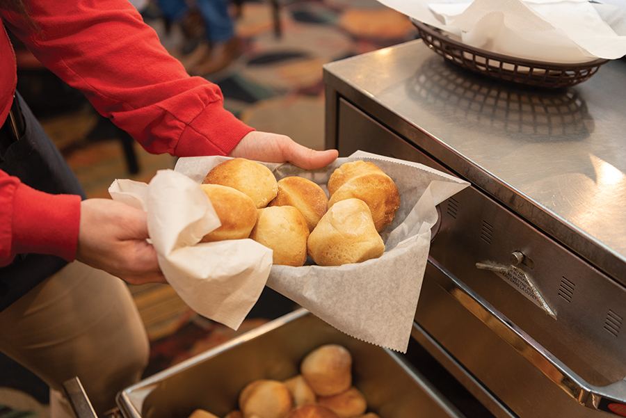 On average, Wade’s sells 3,500 yeast rolls a day.