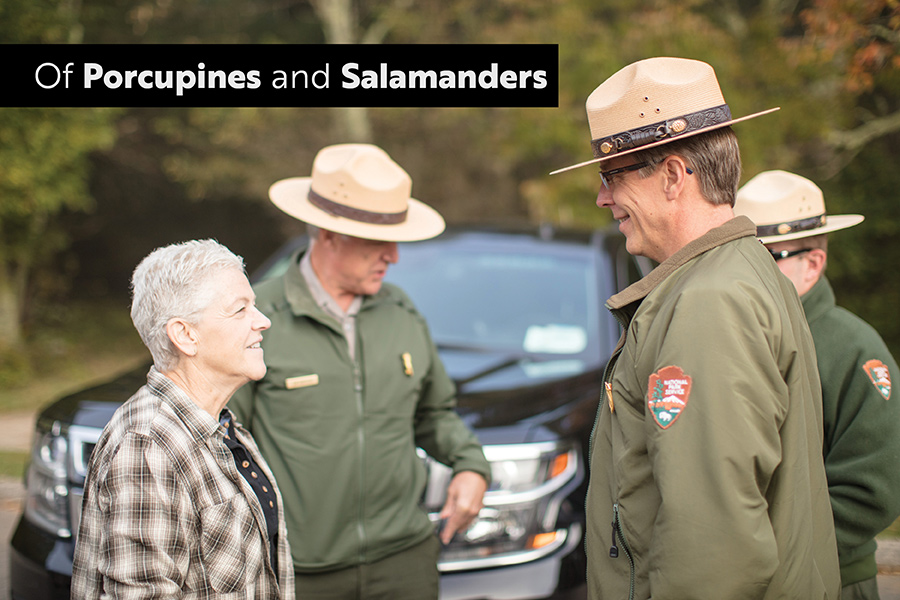 Schaberl, right, meets with U.S. EPA Administrator Gina McCarthy before a trek to Hawksbill Summit in 2016.