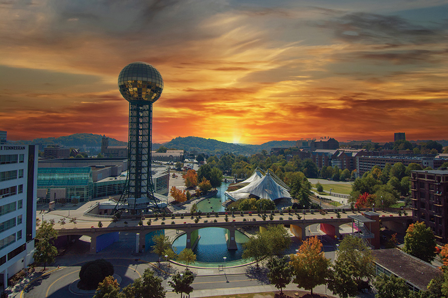 The 1982 World’s Fair Park and Sunsphere are attractions in Knoxville, Tennessee, an insider-tip side trip from the the state’s Norris Freeway Scenic Byway.