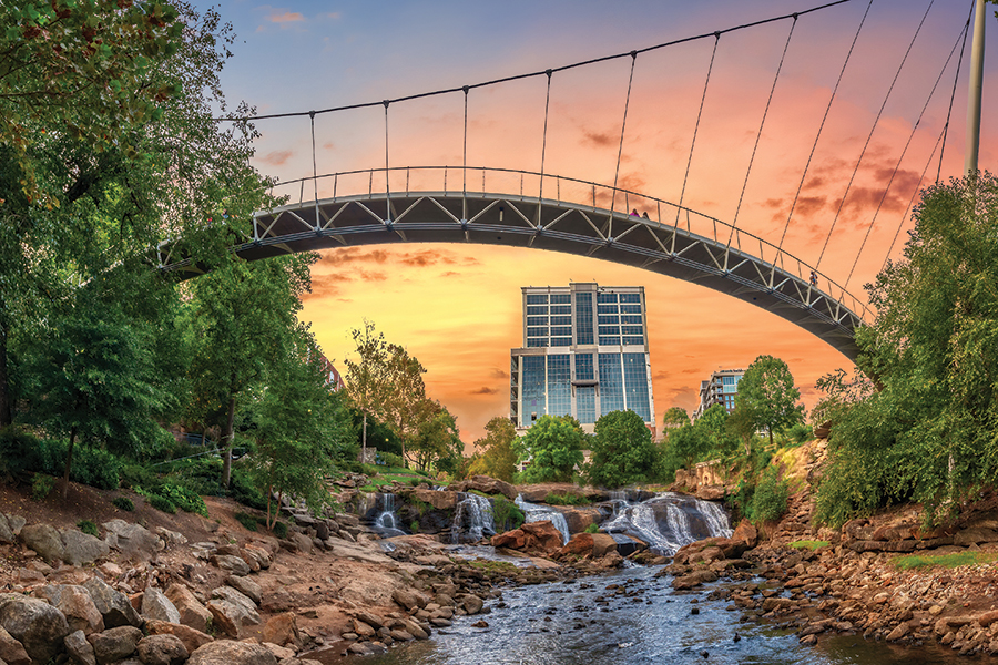Reedy River Falls is the signature natural feature of downtown Greenville.