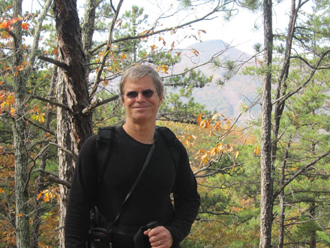 This shot was supposed to show McAfee Knob in the background; instead it shows a mildly simpering hiker with hazy McAfee silhouette back there.