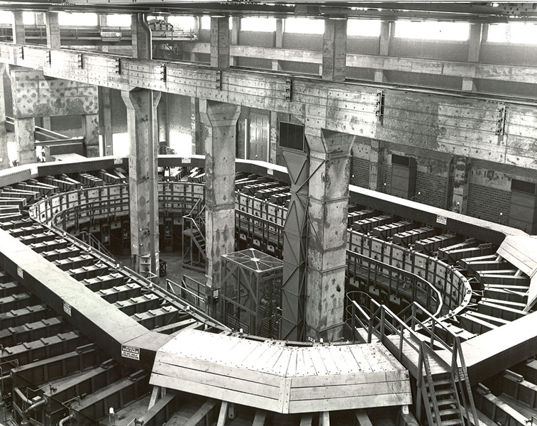 Calutrons were named for CALifornia University CycloTRONS. Shown are Alpha Calutrons, the first stage. The second stage was smaller and called Beta Calutrons.
