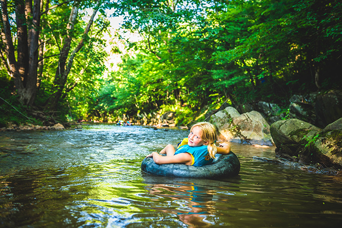 Tubing is a relaxing adventure for kids and parents alike.