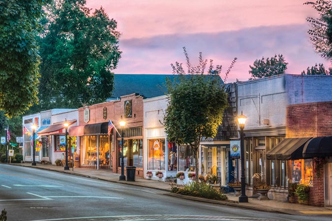 Downtown Landrum was dark 20 years ago; today, its shops’ offerings include furniture, outdoor gear, antiques, toys and more.