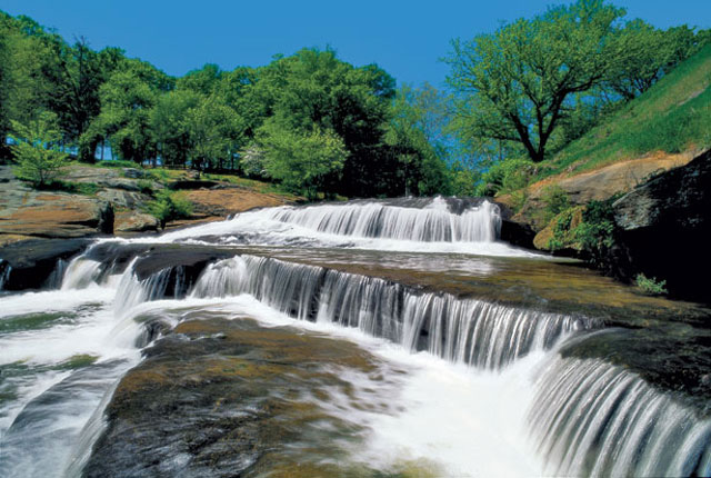 Reedy River Falls and the surrounding park are the centerpiece of revitalized downtown Greenville.