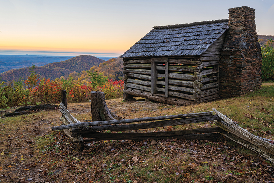 Pictured is Trail Cabin in Floyd County along the Blue Ridge Parkway in southern Virginia on a late October morning.