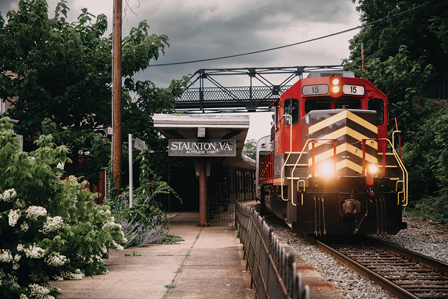 Alleghany Special approaches from the west beneath an iron truss bridge built in 1905.
