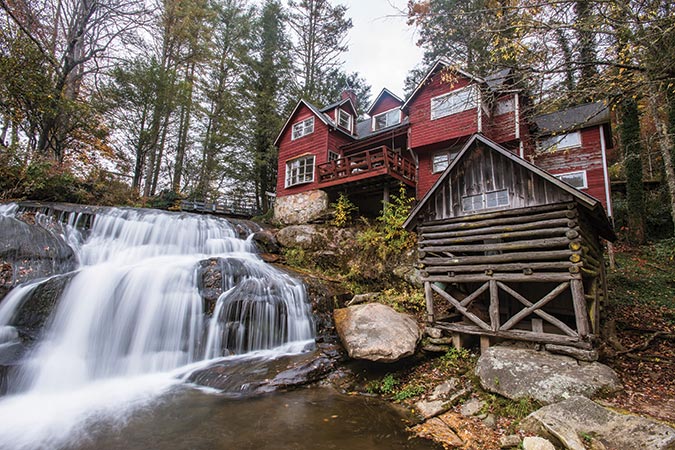 Bird Rock Falls, near Balsam Grove, North Carolina, is one of the most compelling falls in Western North Carolina, with an old mill beside it, telling a story of local history and present beauty.