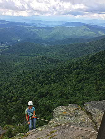 Virginia Ward is an accomplished rappeller, sometimes making 300-foot drops on the rope.