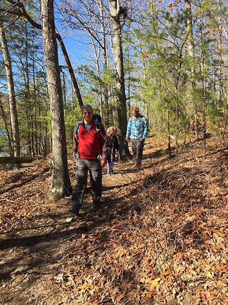 Old man, Ava and Eric head back after lunch.