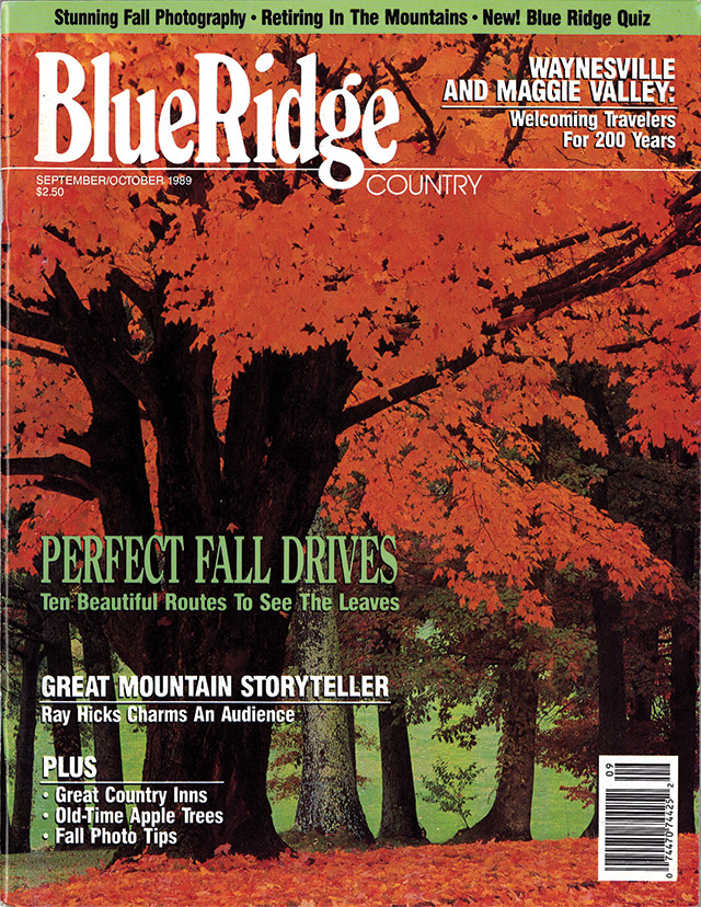 “This is my favorite shot of all time,” Barnwell said in the cover note. That may of course have changed over the ensuing decades; Tim Barnwell has continued to be a good friend of the magazine to this date, contributing covers as well as sneak previews of his fascinating Blue Ridge Parkway and Great Smokies “Vistas” books, which provide detailed guides to what you see from various overlooks and other viewpoints.