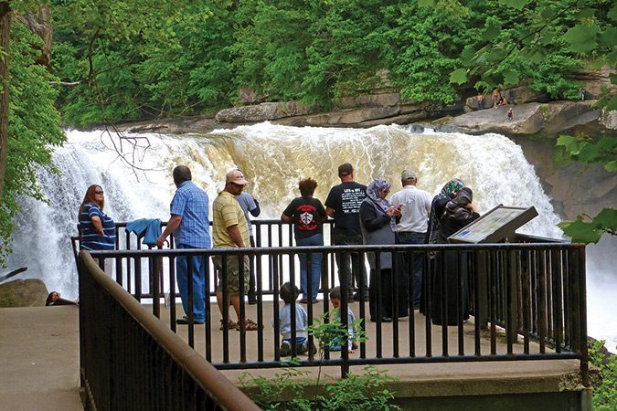 The Cumberland River’s Cumberland Falls, at 70 feet, is touted as “The Niagara of the South.”
