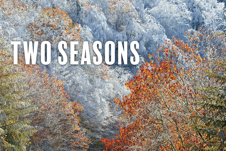 Late fall color and early snow decorate the flanks of Waterrock Knob, Milepost 451.2 of Blue Ridge Parkway in Western North Carolina. From the photographer: “The Waterrock Knob view is a refreshing and accessible spot in any season as well as photogenic subject matter.”