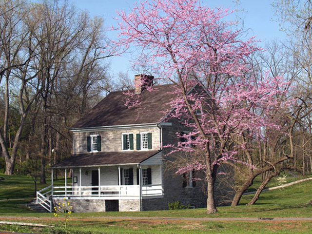 In 1740, this house became the home of Jonathan Hager and his wife Elizabeth Kershner, also from Germany. It's located in Hagerstown's City Park today.