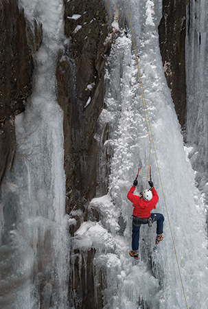At 93 feet tall, Overall Run Falls is the highest waterfall in Shenandoah National Park, and attracts lots of hikers in the summer. However, only when conditions are right in the winter will you see these beautiful pillars of ice hanging down with colorful ice climbers clinging to them.