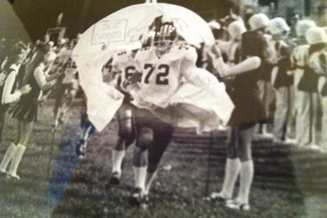 Harriet Michael, right foreground, cheers as the Beavers take the field, long long ago.