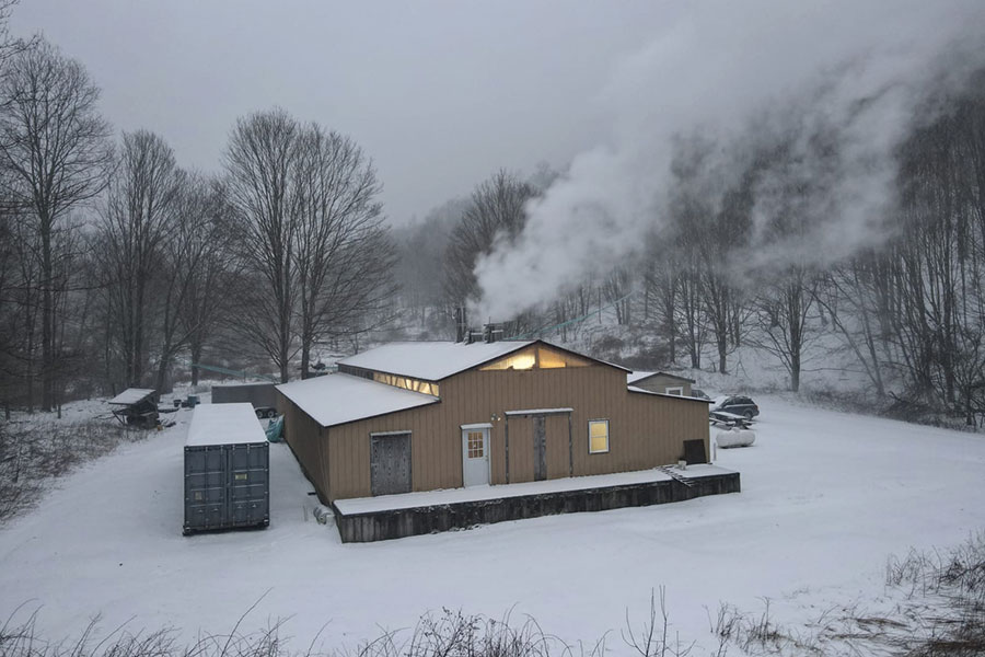 The sugar camp houses the processes that advance sap water to maple syrup.