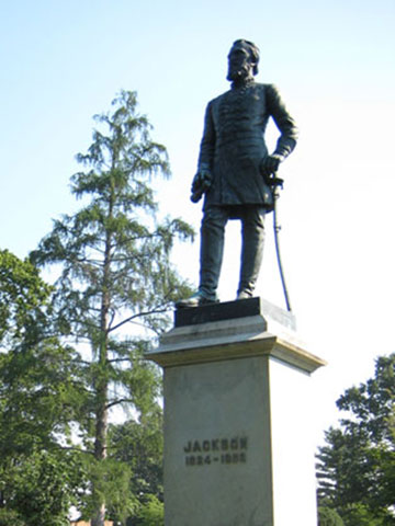 Stonewall Jackson shares his memorial cemetery with 144 Confederate veterans and two Virginia governors. Edward Valentine sculpted his likeness.