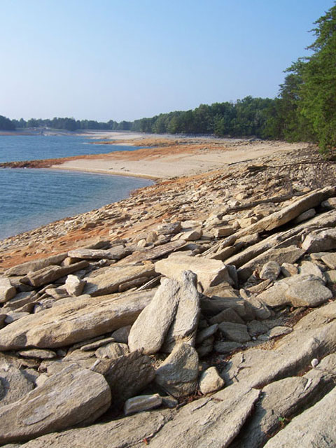 Jocassee's water levels have been lower because of regional drought. This is view is back toward the boat launch.