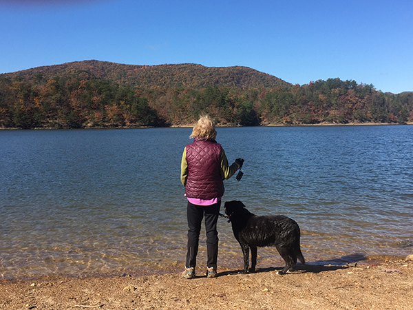 11/1/19: The Greatest Day Hiker Of Them All and her pretty-good-hiker dog, Cookie, chill beside Carvins Cove.