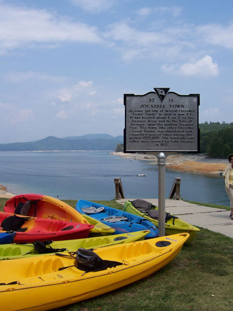 A sign remembers the community that once lived under what is now Lake Jocassee, in upstate South Carolina.