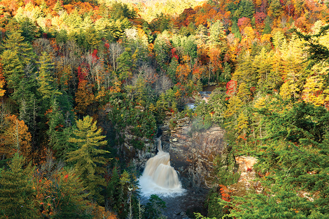 Linville Falls in North Carolina was huge after several days of heavy rain in October 2019. It is one of the most popular locations along the Blue Ridge Parkway.