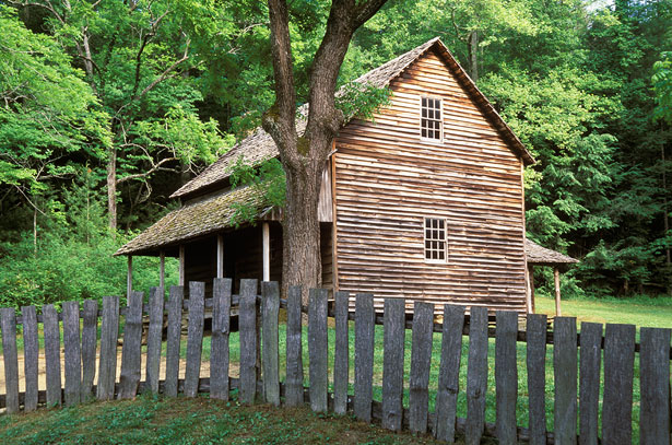 One of the still-standing historic structures in the Great Smokies, a homesite sits along the loop road on the way out of Cades Cove.