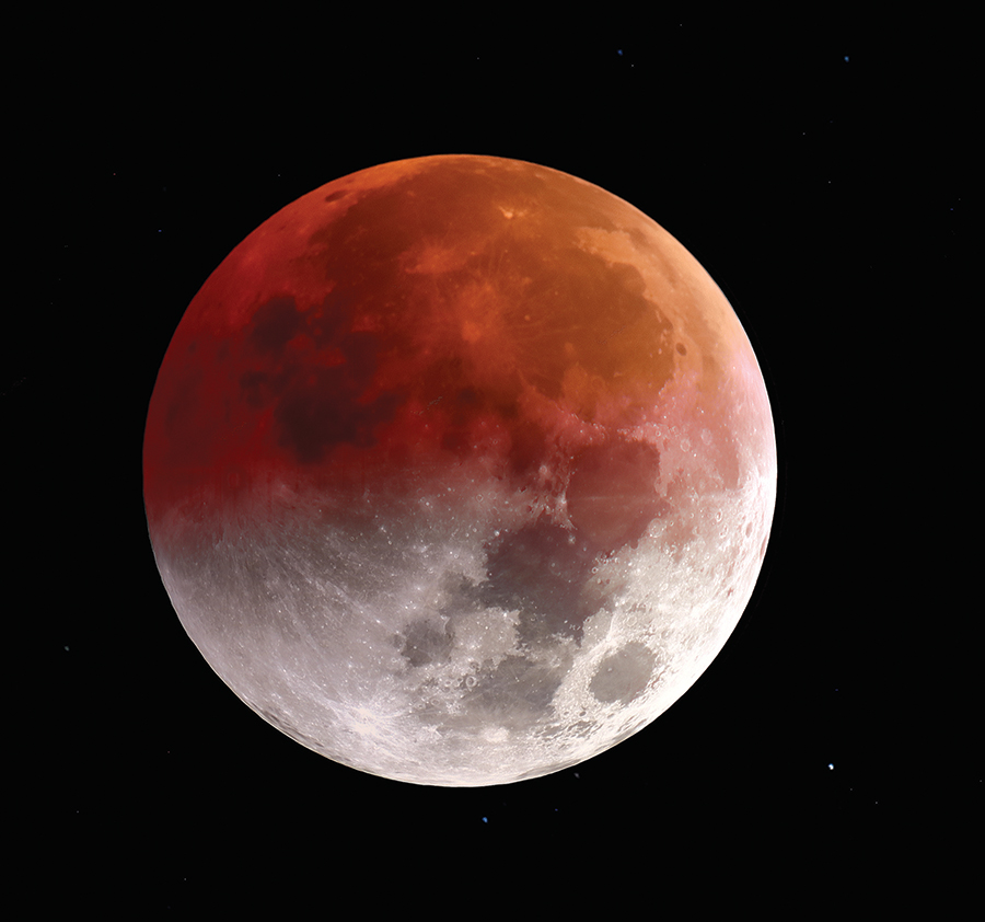 Composite blends photos of the pre-eclipse phase and long exposure of the full eclipse phase.