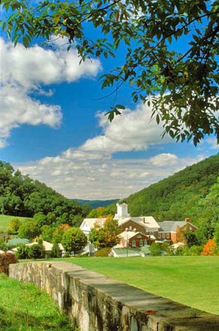 Small town and bucolic countryside still exist in the Blue Ridge region – above: Warm Springs, Va., in Bath County, seen from U.S. 220.
