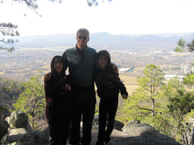 From left: Aden, Kurt and Matthew at Buzzard Rocks looking west, December 23, 2012.