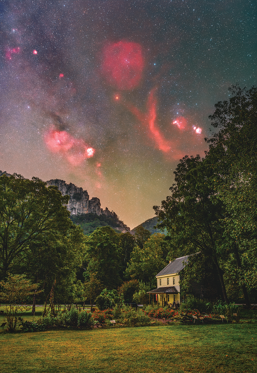 "I’d made every excuse in the world not to go out at 3 a.m., but all the ingredients for an epic landscape photo from the bottom of Seneca Rocks were there: rocky peaks, the old homestead, garden, and trees, the nebulous clouds aligning with it all." —Dave Green