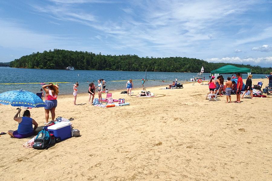 The sandy swimming beach is about 700 feet long.