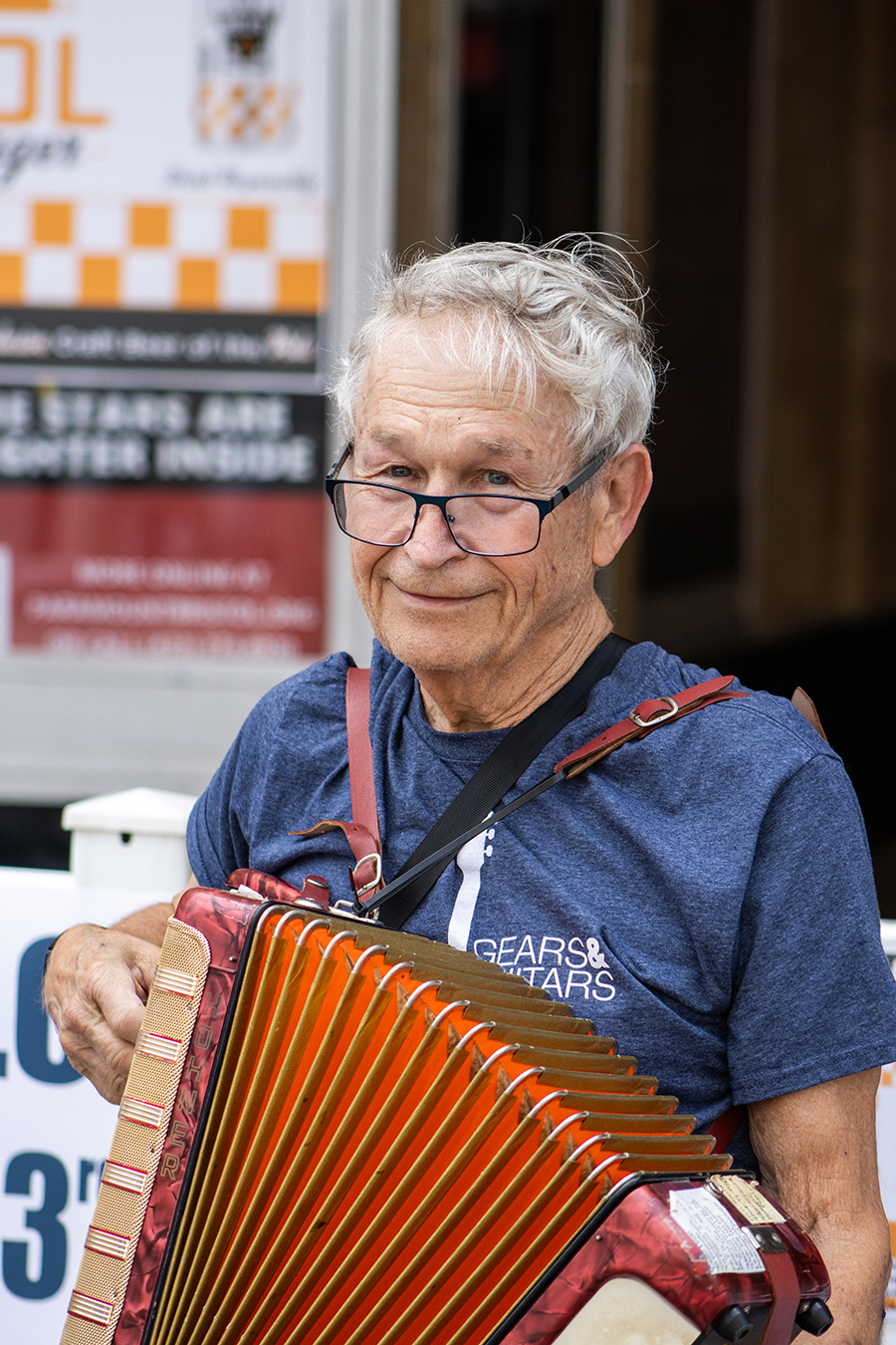 Street performer in front of the theater.
