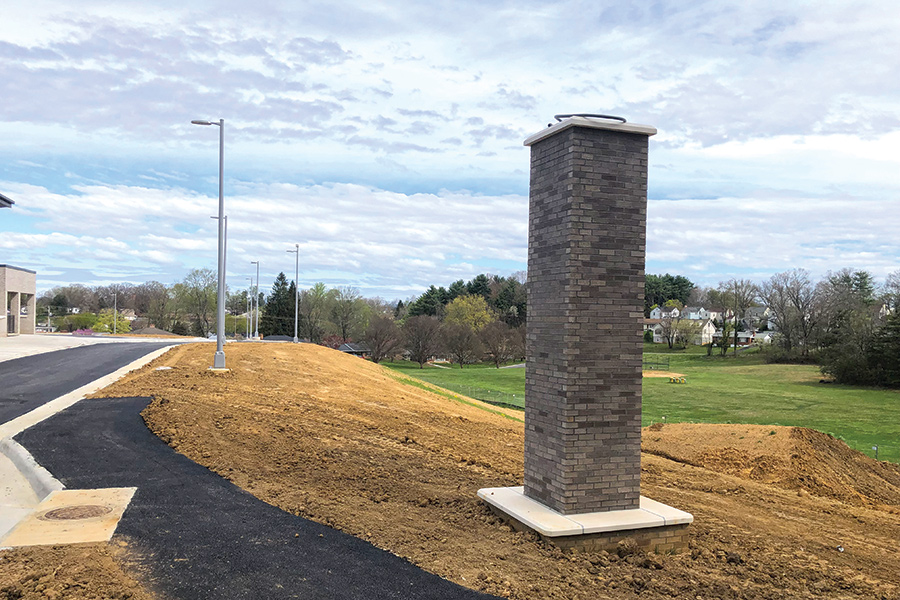 The new freestanding chimney at Radford, Virginia’s McHarg Elementary replaces a demolished one.
