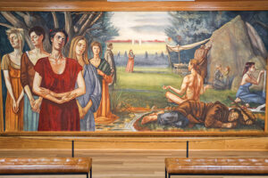 This painting, inspired by Psalm 23, is one of the frescoes on display at Rumple Memorial Presbyterian Church.
