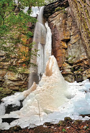 The cliffs bordering the Meadow River in Nicolas County, West Virginia, and Sonnet Falls are best visited during warm spells in winter when creeks are full from snow melt. From the photographer: “I like this waterfall because it is a perfect example of the scenic treasures you can find by reading rock-climbing guidebooks."