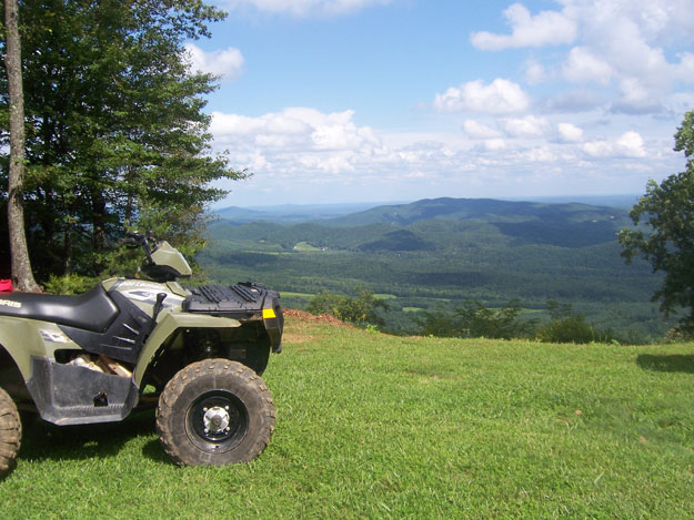 My ATV, at an overlook on the way down the mountain.