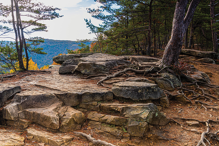 Rock slabs along Long Point Trail in West Virginia’s New River Gorge National Park & Preserve are ideal spots to sit and snack.