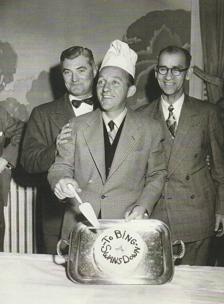 Crosby tasted locally made entries at the Swans Down cake baking contest before naming the final winners.