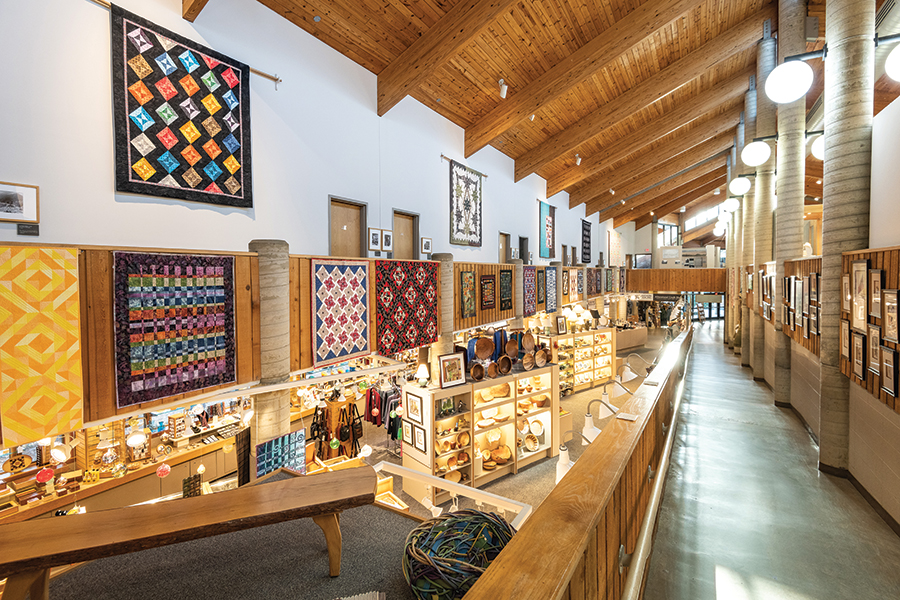 The Allanstand Craft Shop, with its roots from Goodrich in the 1890s, is the oldest craft shop in America and is now housed in the Folk Art Center.