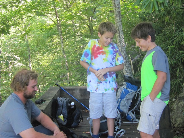 Eric, Matthew and Aden at lunch stop just above Apple Orchard Falls.
