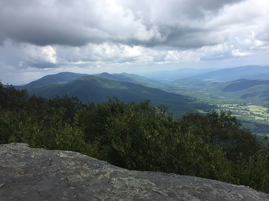 The view north from the east side of the Flat Top summit shows the Apple Orchard Mountain tower—there tiny on the horizon.