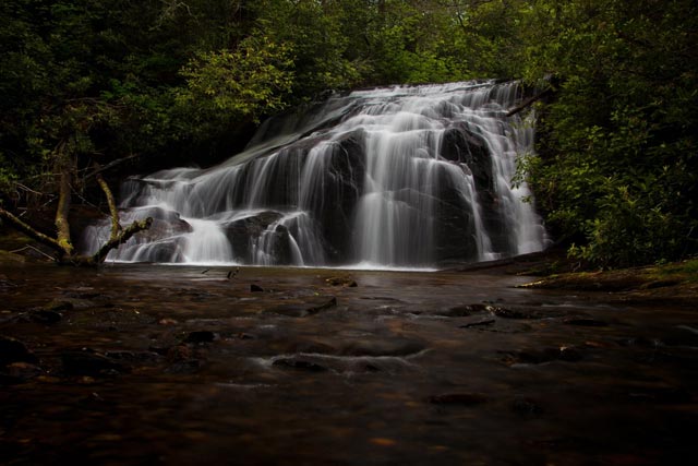 White Owl Falls is a small yet beautiful waterfall in the Pisgah National Forest.  It is approximately 15' high with a shallow pool at the base.