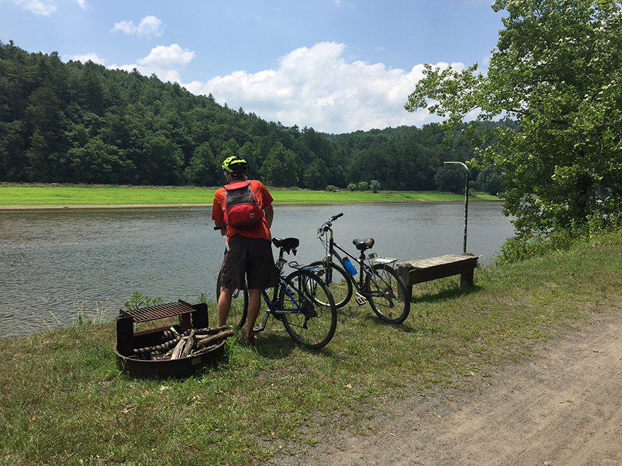 At some sections the New River Trail is high above the river; at others not so much.